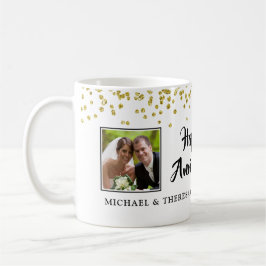 2 Fotos - Neuer Jubiläum - Goldene Confetti-Namen Kaffeetasse