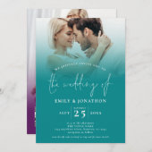 2 Fotos QR Jewel Tone Lila Hochzeit Einladung (Vorne/Hinten)