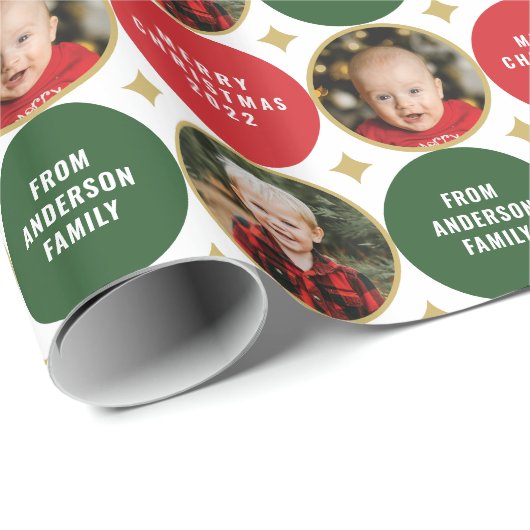 2 Fotos Rote und Grüne Sterne Moderne Weihnachten Geschenkpapier (Rolleneckpunkt)