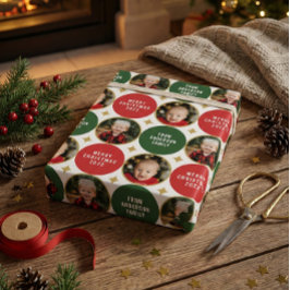 2 Fotos Rote und Grüne Sterne Moderne Weihnachten Geschenkpapier