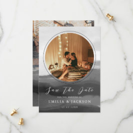 2 Fotos Schwarz-Weiß-Abstrakte Overlay-Hochzeit Save The Date