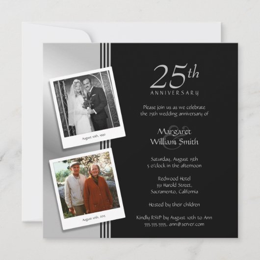 2 Fotos Silberne Hochzeit 25. Hochzeitstag Party Einladung (Vorderseite)