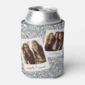 2 Fotos - Silver Glitzer Square FotoCollage Dosenkühler (Kanne Vorderseite)