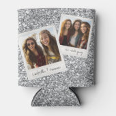 2 Fotos - Silver Glitzer Square FotoCollage Dosenkühler (Vorderseite)