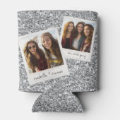 2 Fotos - Silver Glitzer Square FotoCollage Dosenkühler (Rückseite)
