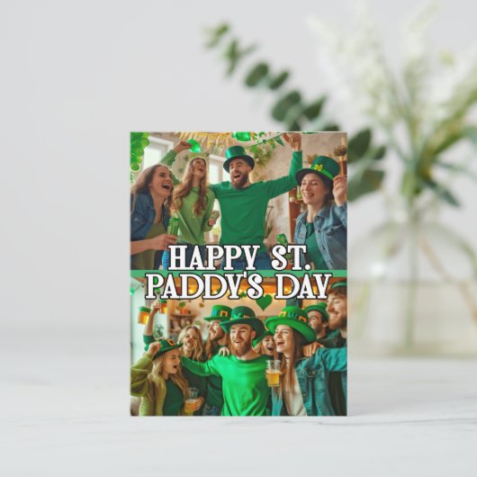 2-Fotos St Paddy's Day Kleeblatt Irish Celtic Postkarte (Stehend Vorderseite)