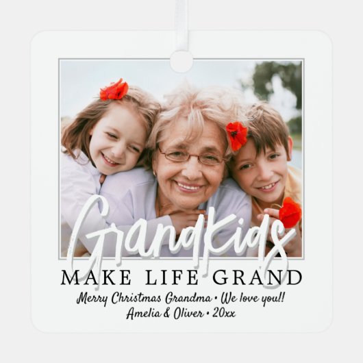 2 Fotos und Kinder ernennen Großkinder machen Lebe Ornament Aus Metall (Vorderseite)