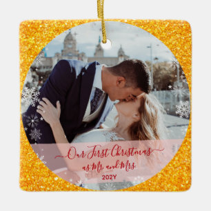 2 Fotos Unser erstes Weihnachten Herr Frau Gold Gl Keramikornament