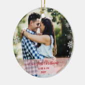 2 Fotos Unser erstes Weihnachtskuchenschnee Elegan Keramik Ornament (Links)