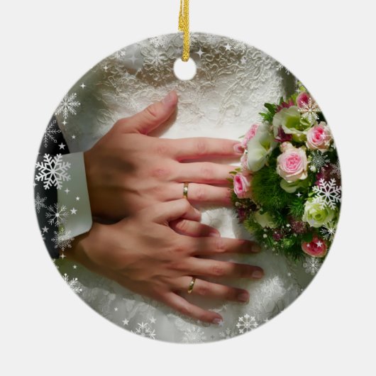 2 Fotos (Vert+H) 1. Weihnachtsfeier Frau Snowflake Keramik Ornament (Hinten)