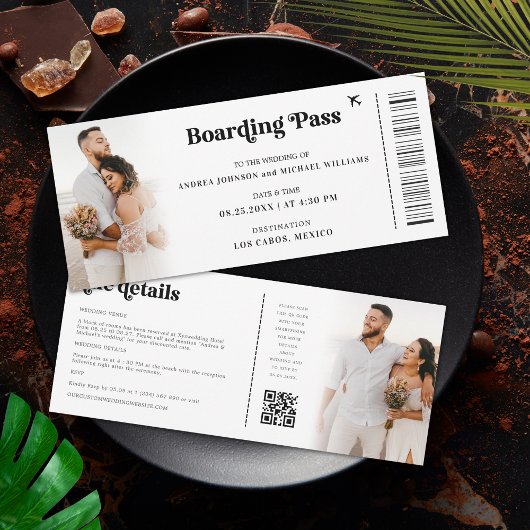 2 Fotos Zielfahrkarte Boarding Pass Hochzeit Einladung