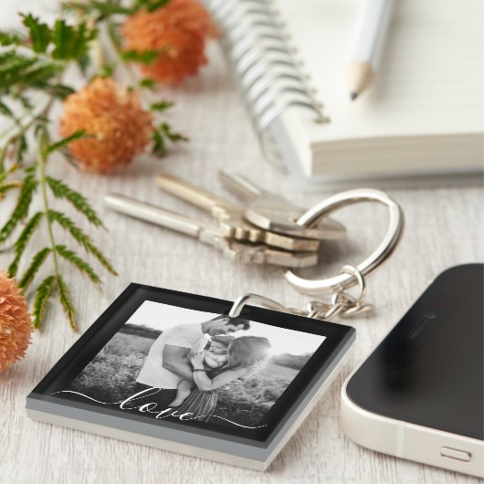 2 Fotovorlage Doppelseitige Liebe Text Schwarz-Tas Schlüsselanhänger (Vorderseite rechts)