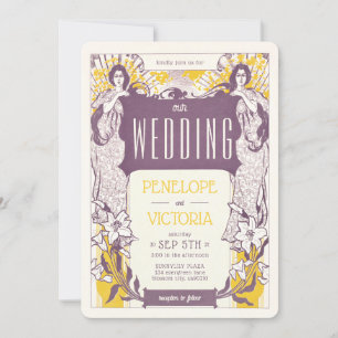 2 Frauen und Lilien Hochzeit im Letterpress-Stil Einladung