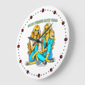 2 Freundinnen Good Friends Good Vibes mit Cocktail Große Wanduhr (Winkel)