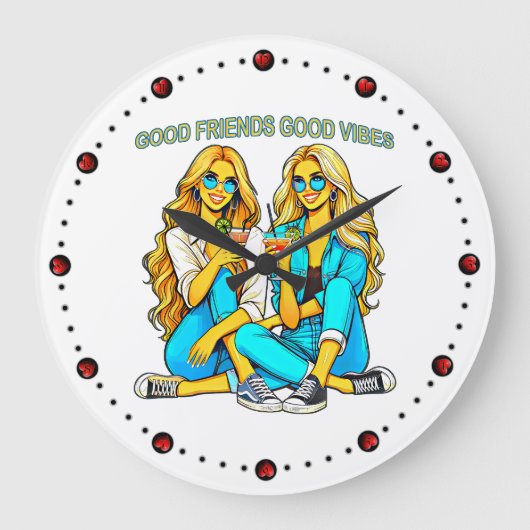 2 Freundinnen Good Friends Good Vibes mit Cocktail Große Wanduhr (Vorderseite)