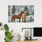 2 Friendly Ranch Horses, Dun, Palomino Paint Foto Poster (Heimbüro)