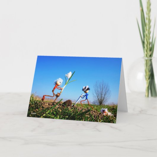 2 Fubby's die een bol krokus planten. Dankeskarte (Vorderseite)