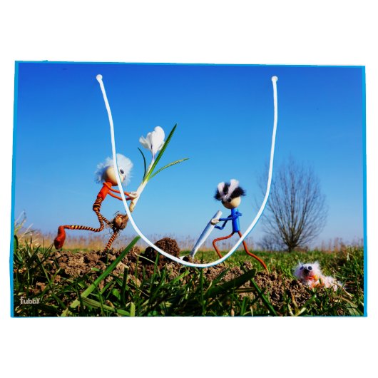 2 Fubby's die een bol krokus planten. Große Geschenktüte (Rückseite)