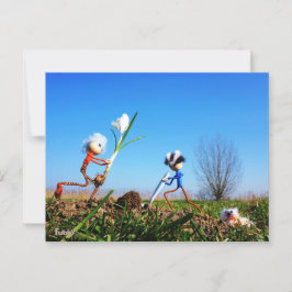 2 Fubby's die een bol krokus planten. Postkarte