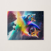2 Futuristische Weltraumkatzen Neonlicht farbige K Puzzle (Horizontal)