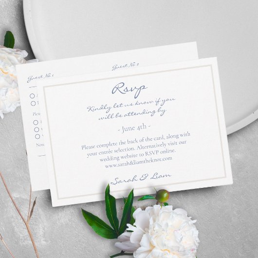 2 Gast Floral Dusty Blue Wedding RSVP Begleitkarte