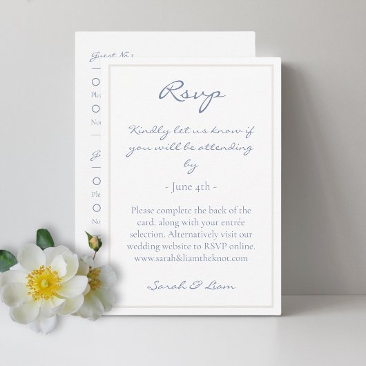2 Gast Floral Dusty Blue Wedding RSVP Begleitkarte