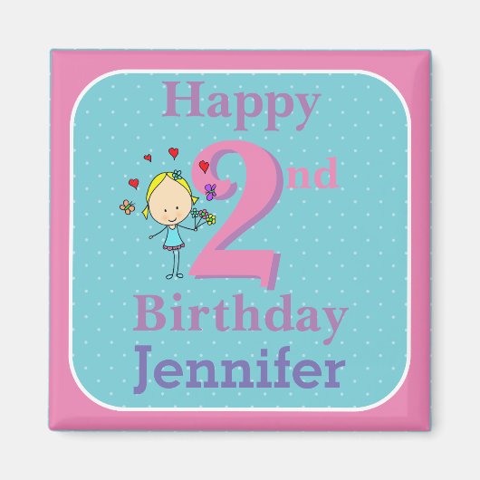 2. Geburtstag, 2. Jahr, Mädchen Magnet (Vorne)