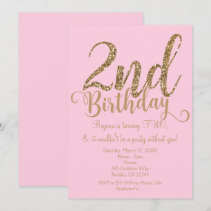 2. GEBURTSTAG 2 Pink & Gold Party ZWEI Einladungen