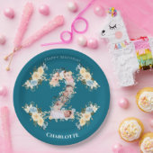 2. Geburtstag Aquamarines Foto Collage Blue Yellow Pappteller (Party)