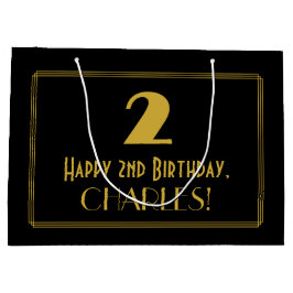 2. Geburtstag — Art Deco Inspiriert Aussehen "2" & Große Geschenktüte