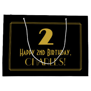 2. Geburtstag — Art Deco Inspiriert Aussehen "2" & Große Geschenktüte
