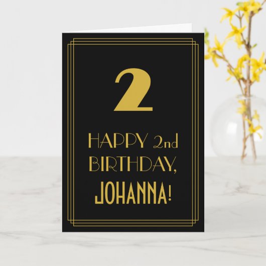 2. Geburtstag - Art Deco Inspiriert Aussehen "2" & Karte (Gelbe Blume)