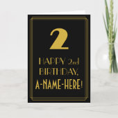2. Geburtstag ~ Art Deco Inspiriert Look "2" & Nam Karte (Vorderseite)