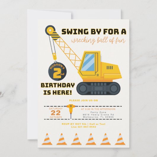 2. Geburtstag Baukrane Einladung (Vorderseite)