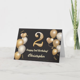 2. Geburtstag Black and Gold Balloons Geburtstag Karte