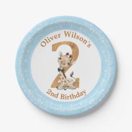 2. Geburtstag Blue Boy Baby Giraffe Paper Plakat Pappteller