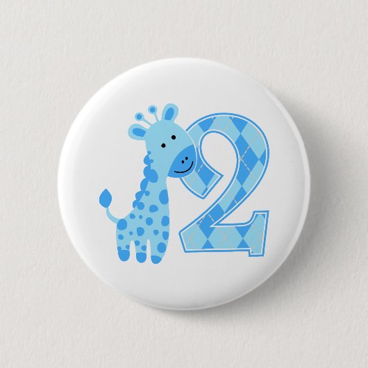 2. Geburtstag Blue Giraffe Button (Vorderseite)