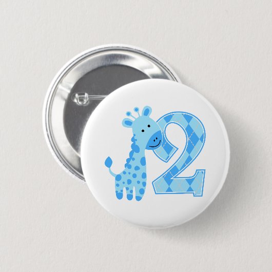 2. Geburtstag Blue Giraffe Button (Vorne & Hinten)
