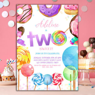 2. Geburtstag Candyland Lollypop Süßigkeiten Candy Einladung
