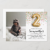 2. Geburtstag Confetti Portrait Einladung (Vorne/Hinten)
