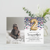 2. Geburtstag Confetti Portrait Einladung (Stehend Vorderseite)