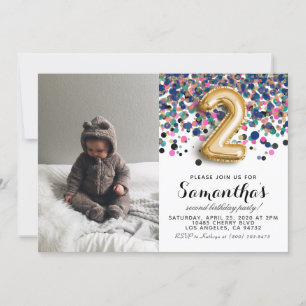 2. Geburtstag Confetti Portrait Einladung