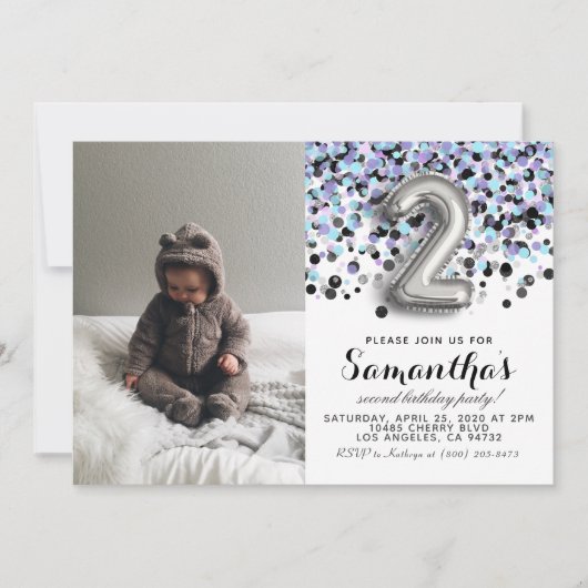 2. Geburtstag Confetti Portrait Einladung (Vorderseite)