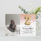2. Geburtstag Confetti Portrait Einladung (Stehend Vorderseite)