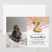 2. Geburtstag Confetti Portrait Einladung (Vorne/Hinten)