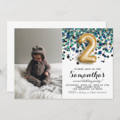 2. Geburtstag Confetti Portrait Einladung (Vorne/Hinten)