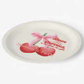 2. Geburtstag Coquette Cherries Bubble Letters Pappteller (Schrägansicht)