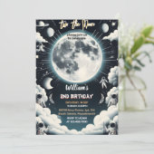 2. Geburtstag des Mondes lasse Niedlicher Weltraum Einladung (Stehend Vorderseite)