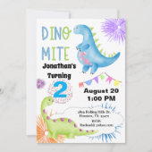 2. Geburtstag Dino Mite Dinosaur Boy Einladung (Vorderseite)
