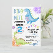 2. Geburtstag Dino Mite Dinosaur Boy Einladung (Stehend Vorderseite)